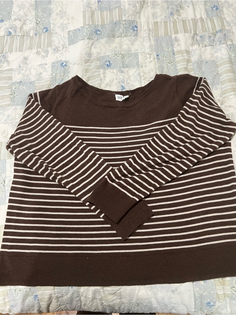 GAP Brown and Cream Striped Crewneck Sweater